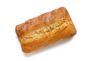 Ciabatta - Italian bread with golden crispy crust on a white