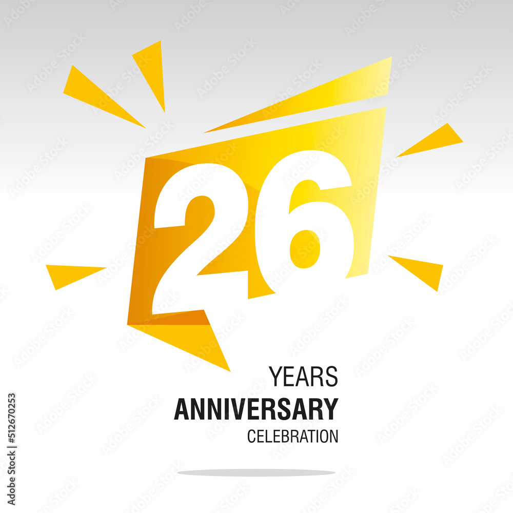 Wall mural 26 years anniversary celebration modern origami speech logo icon yellow white vector