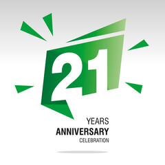 21 Years Anniversary celebration modern origami speech logo icon green white vector