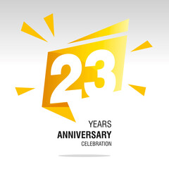 23 Years Anniversary celebration modern origami speech logo icon yellow white vector