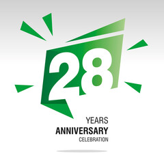 28 Years Anniversary celebration modern origami speech logo icon green white vector