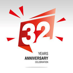 32 Years Anniversary celebration modern origami speech logo icon red white vector