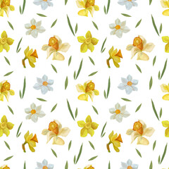 Digital pattern with traditional spring flowers for Nowruz holiday. White background