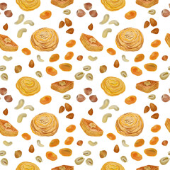 Digital pattern with traditional  food for Nowruz holiday. White background.