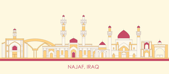 Cartoon Skyline panorama of city of Najaf, Iraq - vector illustration