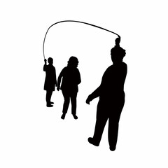 women jumping rope, silhouette vector