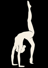 Yoga pose white woman silhouette on the black isolated background. 