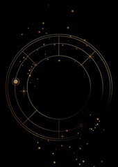 Fototapeta na wymiar Zodiac Celestial Gold Wheel on the black isolated background. 