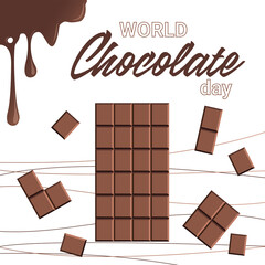 Bar of chocolate. Drops of melted chocolate. Vector illustration. World Chocolate Day