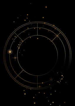 Zodiac Celestial Gold Wheel on the black isolated background. 