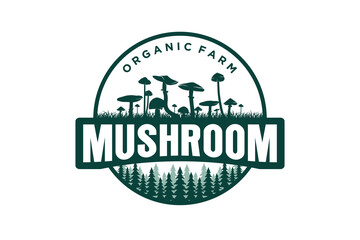 Mushrooms logo design organic food nature emblem rounded shape symbol mushrom farming product label