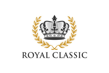 Laurel wreath crown logo design luxury golden elegant emblem king jewelry