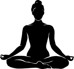 Black woman sporty yoga body figure silhouette on the white isolated background. 