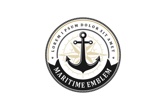 Anchor logo emblem windrose circle shape element maritime nautical company symbol