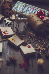 vintage christmas card with christmas decorations