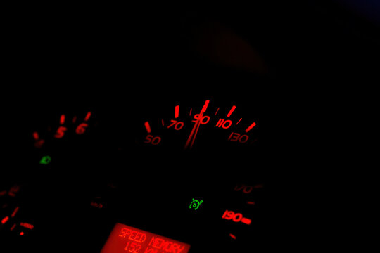 Close up shot of a speedometer in a car. high speed. close up