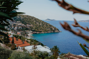 View of the sea, mountains and islands. Beautiful Kalkan village, Kas, Antalya, Turkey.