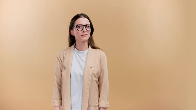 Mad young female employee about to have nervous atomic breakdown, burnout, eye problems.