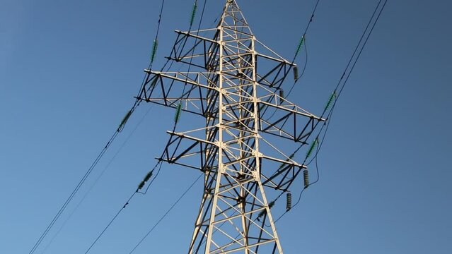 Power line tower at sunset
