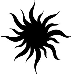 Sun astronomical celestial symbol. Black sun silhouette. 