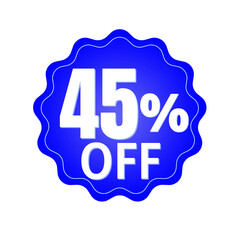 45% percent off (offer), with blue sticker design (banner) and luminosity detail in the center, online discount, mega sale, vector illustration, Forty five