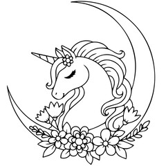 Unicorn coloring pages vector, coloring book