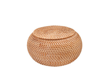 wicker rattan box craft round isolated on white