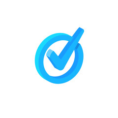 3d checkmark tick icon. Checklist success button correct agree app 3d blue icon