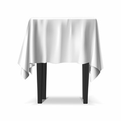 3d realistic vector icon illustration. Table covered with white cloth. Isolated on white background.