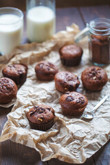 Homemade chocolate milk cupcakes with powdered sugar