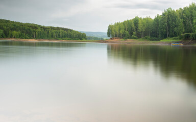 Panoramic view of Vlasina lake on cloudy day.