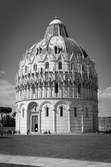 The Leaning Tower of Pisa and surrounding buildings.