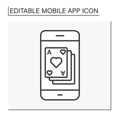  Gambling line icon. Online playing card. Gaming. Mobile app concept. Isolated vector illustration. Editable stroke