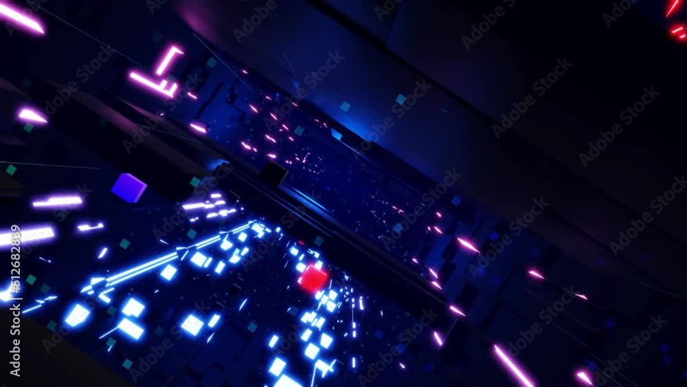 Poster information technology concept. blue dark sci fi bg fly through tech digital space like in tunnel ne