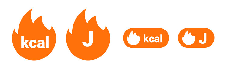 Energy fat burn kcal fire icon. Kilocalorie hot logo vector weight fitness flame graphic icon