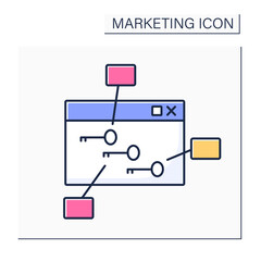 Keyword density color icon. Keyword optimization refers to number of times target keyword is used on webpage. Marketing concept. Isolated vector illustration