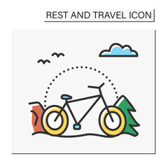 Fototapeta na wymiar Transport color icon. Comfortable modern bicycle for short journeys. Health care and ecology protection. Sport. Leisure time. Rest and travel concept. Isolated vector illustration