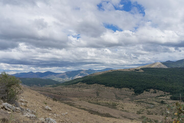 Beautiful scenery on a cloudy day in the mountains of La Rioja, Spain.