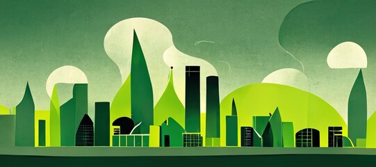 Green cities ecology concept, illustration - obrazy, fototapety, plakaty