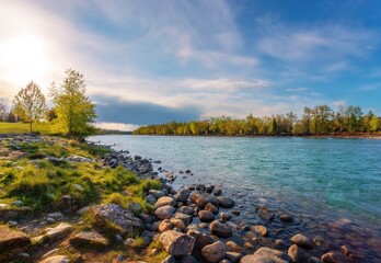 Sunshine Glowing Over The Bow River In The Summertime