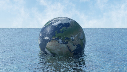 Erde (Erdball) in Wasser als Sinnbild für Klimawandel (nah)