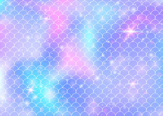 Princess mermaid background with kawaii rainbow scales pattern.