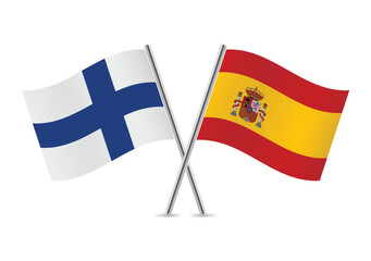 Finland and Spain crossed flags. Finish and Spanish flags on white background. Vector icon set. Vector illustration.