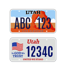 Utah car license plate usa number vector retro sign. American utah state plate license - obrazy, fototapety, plakaty