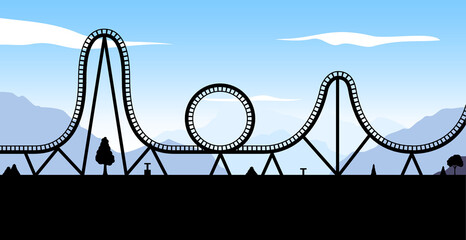 Vector roller coaster ride silhouette park. Rollercoaster icon illustration skyline concept