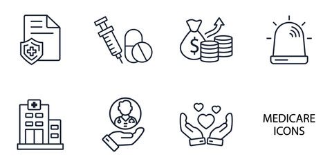 medicare icons set . medicare pack symbol vector elements for infographic web - obrazy, fototapety, plakaty