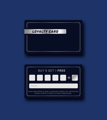 Vector bonus card, loyalty card template on blue background with silver luxury minimalistic design
