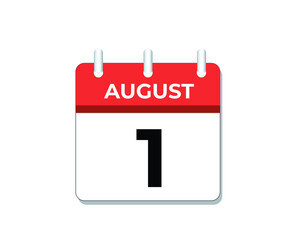 August, 1st calendar icon vector, concept of schedule, business and tasks
