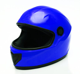 Car helmet in blue on a white background. Close-up
