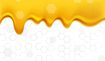 Honey liquid golden texture, honey vector bee drop syrup flowing sweet closeup food organic jelly background - obrazy, fototapety, plakaty